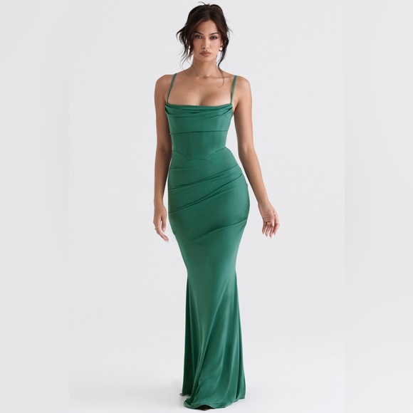 HOUSE OF CB ‘Milena’ Forest Green Corset Maxi Dress - Picture 9 of 15